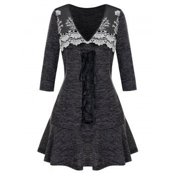 

Plus Size Lace Panel Drop Waisted Marble Tee, Black