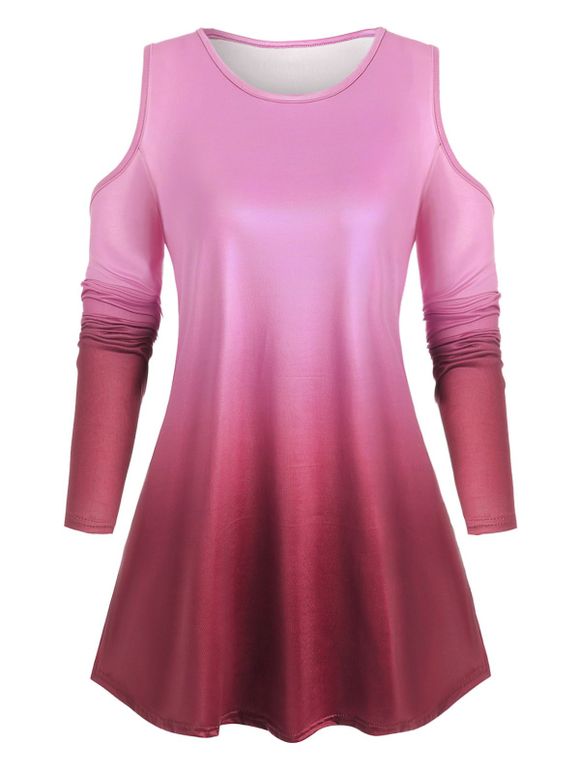 Ombre ouverte épaule Plus Size Top Longline - Rouge Vineux 1X