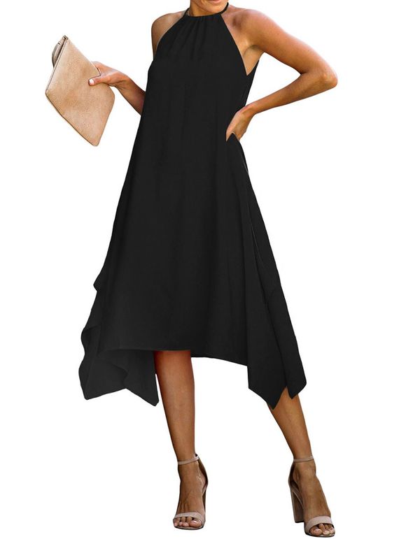 Cutaway Handkerchief Midi Dress - BLACK S