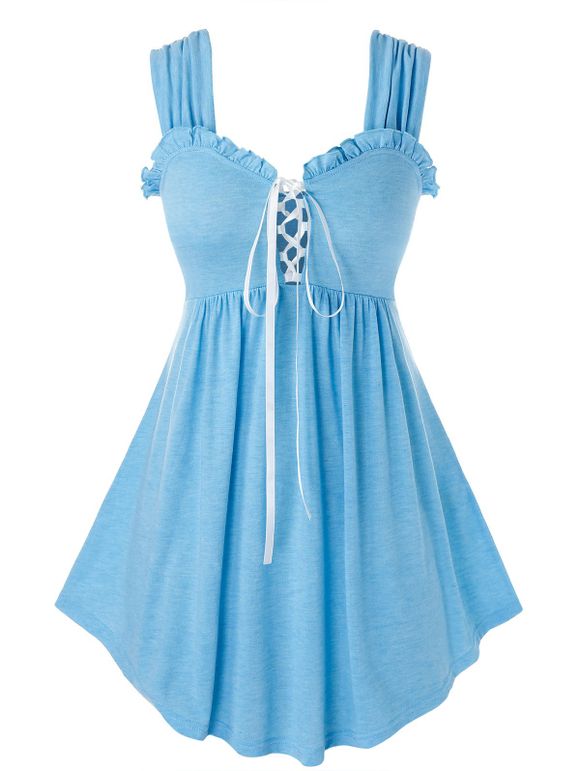 Débardeur à Lacets à Taille Haute Grande Taille à Volants - Bleu de Soie 5X