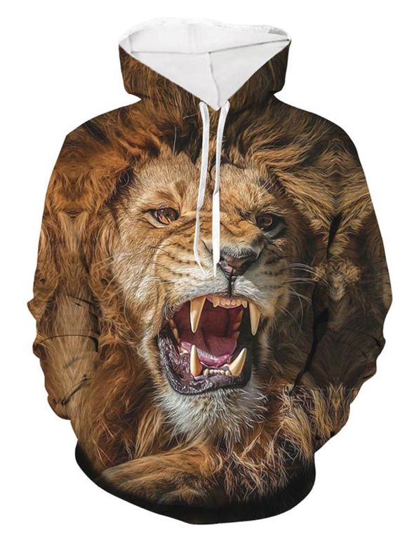 Sweat à Capuche Lion Animal Imprimés avec Poche - Brun Ours 4XL