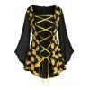 Blouse Zippée au Dos Fleurie de Grande Taille à Lacets - Noir 2X