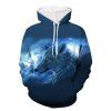 Sweat à Capuche Loup Imprimé avec Poche - Bleu profond XL