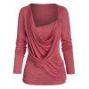 T-shirt Décontracté Drapé en Avant à Manches Longues - Rouge L
