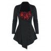 T-shirt Fendu en Dentelle Insérée avec Bouton à Lacets Fausse Deux Pièces - Noir 2XL