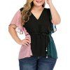 Blouse Contrastante en Mousseline Grande Taille - Noir 3X