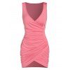 Robe Fourreau Superposé Sans Manches à Volants - Rose 2XL