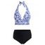 Halter Printed High Waisted Frilled Bikini Swimsuit - OCEAN BLUE L