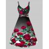 Robe Ligne A Rose Imprimée de Grande Taille - Noir 4X