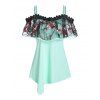T-shirt Asymétrique Fleur Panneau en Dentelle - Vert clair M