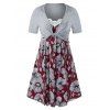 Ensemble de Haut Tordu et de Robe à Bretelle Fleurie Imprimé de Grande Taille - Gris Foncé 3X