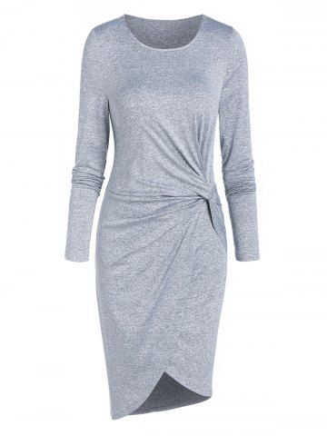 Asymmetric Twist Front Marled Sheath Dress