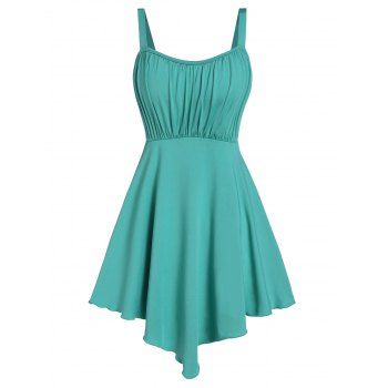 

Ruched Pointed Hem Flare Tank Top, Sea green