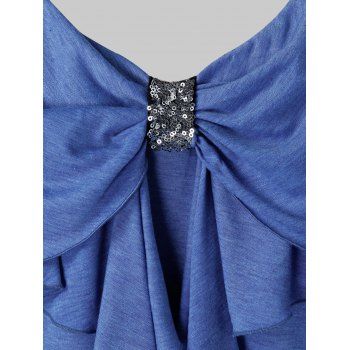 

Plus Size Guipure Straps Sequined Bowknot Tank Top, Sky blue
