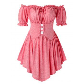 

Plus Size Button Ruffle Off The Shoulder Top, Light pink