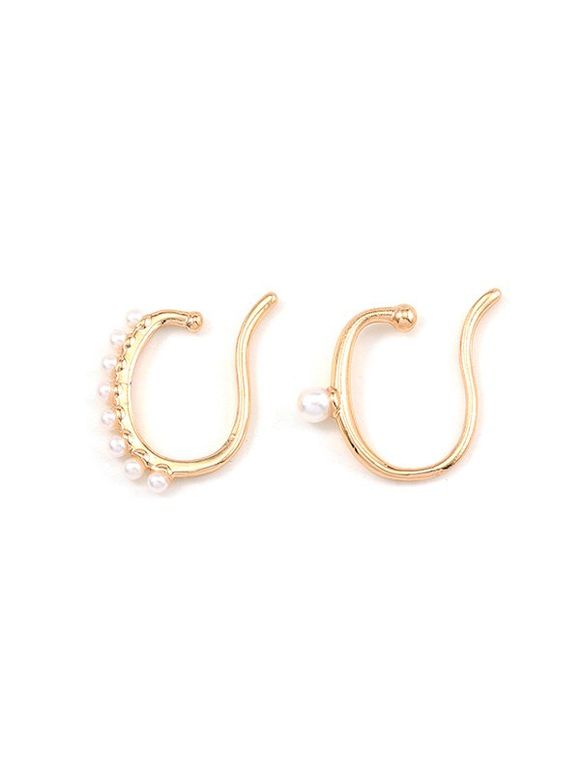 Pinces d'Oreilles Asymétriques en Fausse Perle - Or 