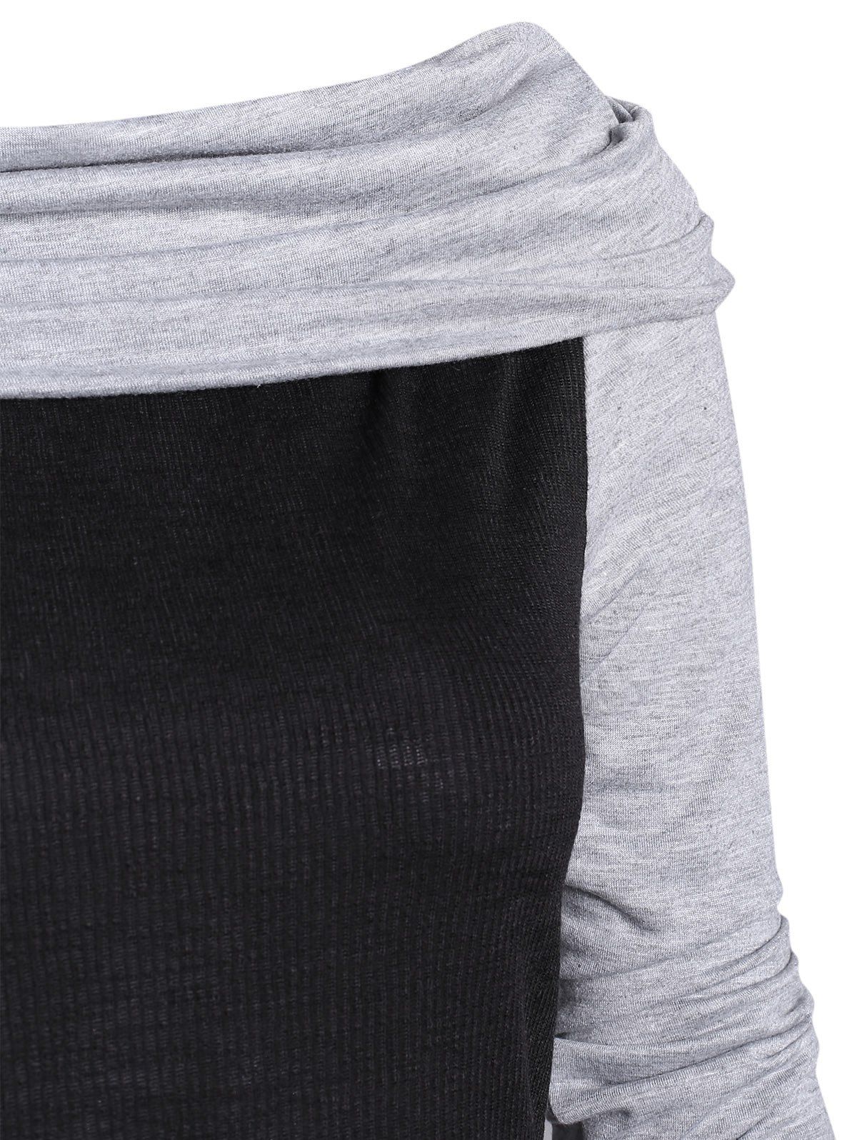 Foldover Off Shoulder Lace Up Colorblock Knitwear - BLACK M