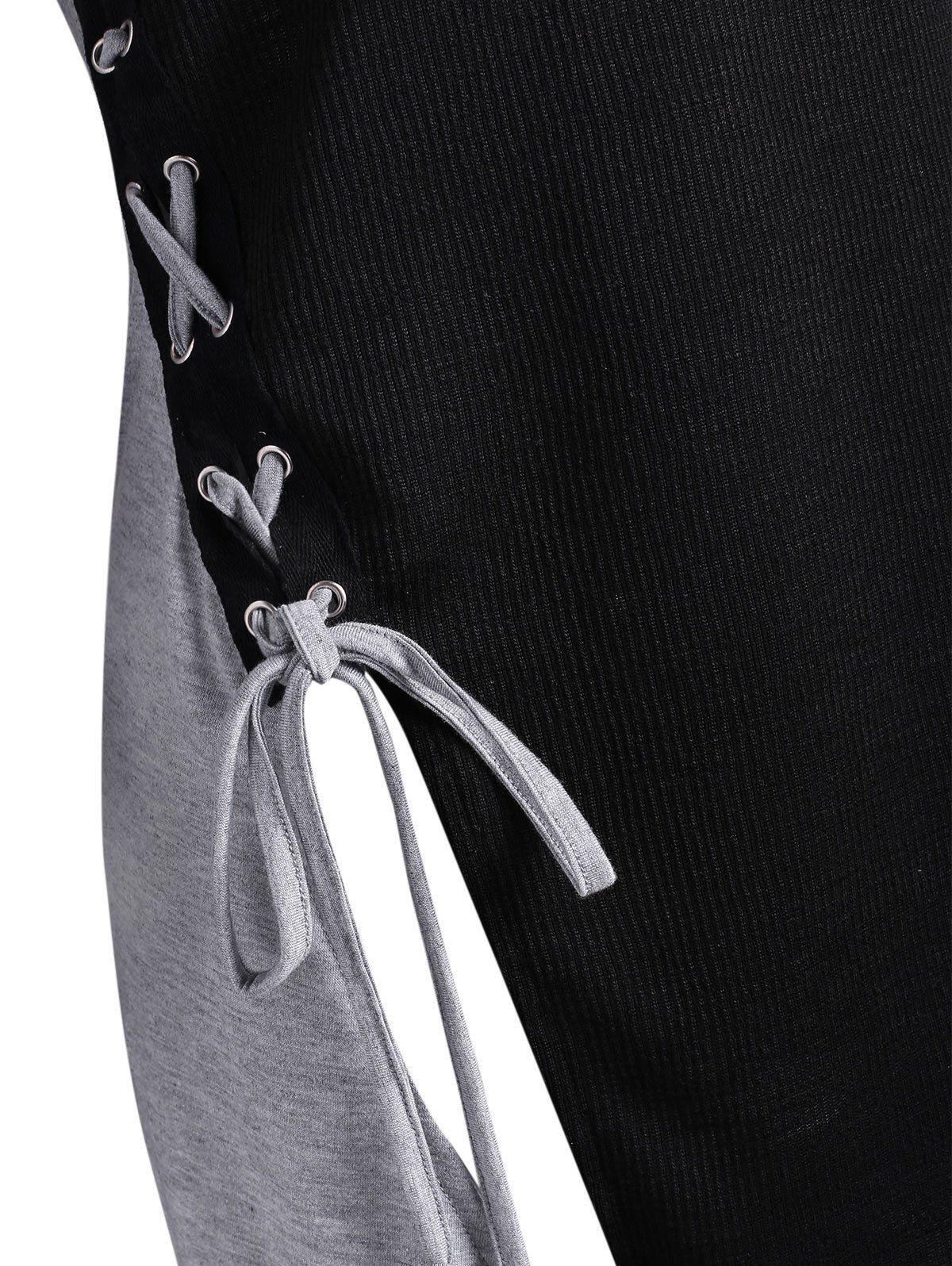 Foldover Off Shoulder Lace Up Colorblock Knitwear - BLACK M