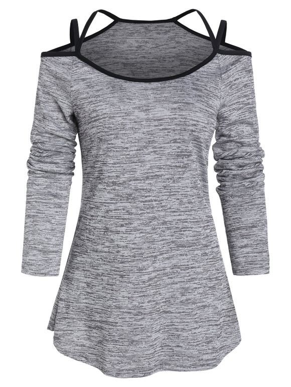 T-shirt à Bretelle Teinté Imprimé à Epaule Ouverte - Cendre gris XL