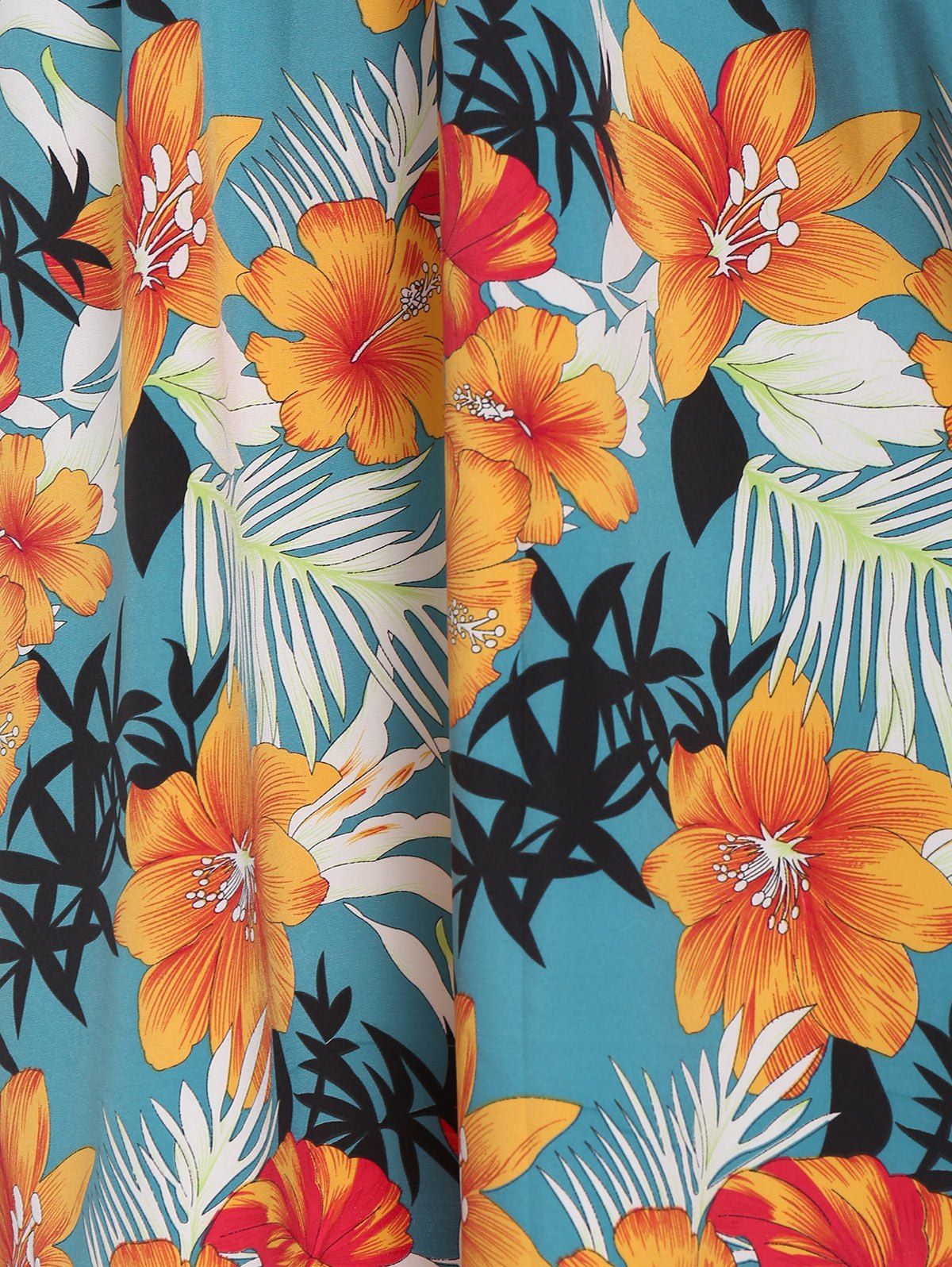 Robe Evasée Nouée Fleur Imprimée à Manches Raglan - Noir M