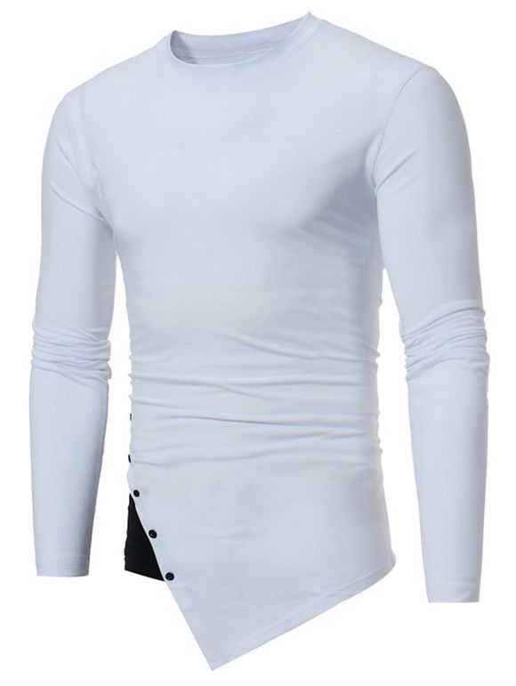 T-shirt Décontracté Décoré de Bouton en Couleur Jointive - Blanc XL