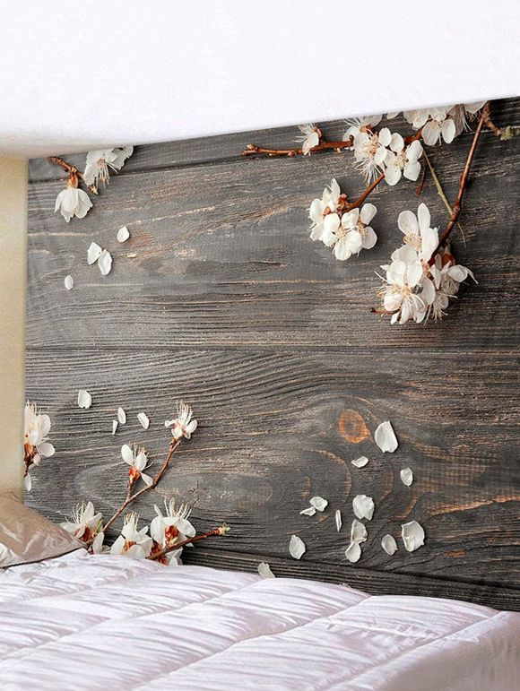 Tapisserie Imperméable Fleur de Pêche et de Bois Imprimés - multicolor W71 X L71 INCH
