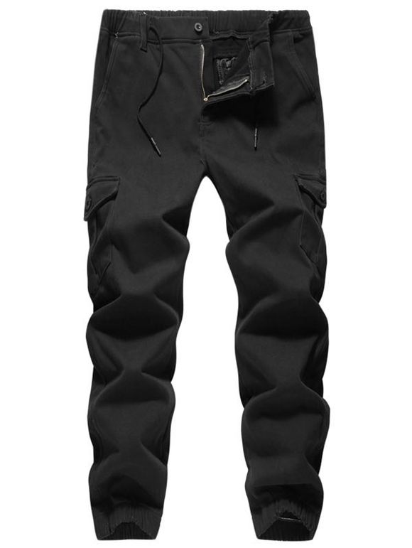 Pantalon de Jogging Décontracté Zippé en Couleur Unie - Noir 38