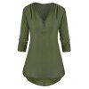 Tab Zip avant manches Haut Bas Plus Size Blouse - Vert Armée L