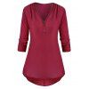 Tab Zip avant manches Haut Bas Plus Size Blouse - Rouge Vineux 4X