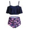 Maillot de Bain Rembourré Matelassé Flamant Imprimé à Volants - Cadetblue XL