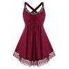 Plus Size Chains Rhinestone Lace Panel Cross Back Tank Top - RED WINE 3X