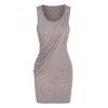 Robe Fourreau Chinée Drapée Superposée sans Manches - Bronze M