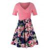 Robe Plissée Fleur Imprimée de Grande Taille avec Haut à Lacets - Rose clair 2X