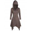 Hooded Button Ruched Handkerchief Dress - COFFEE 3XL