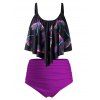 Maillot de Bain Tankini Libellule Imprimée de Grande Taille à Volants - multicolor 1X