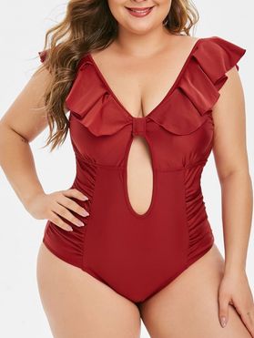 Plus Size Ruched Flounce Backless One-piece Swimsuit