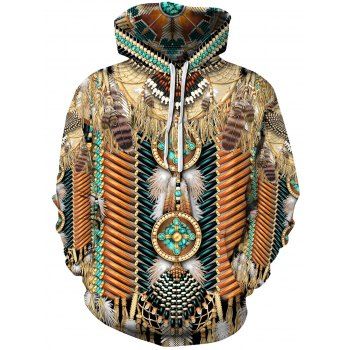 

Ethnic Tribal Print Pouch Pocket Hoodie, Multicolor