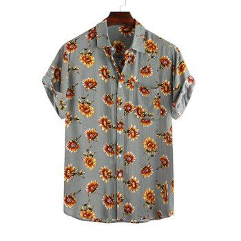 

Flower Print Short Sleeve Button Shirt, Camouflage green