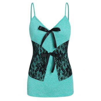 

Lace Panel Bowknot Cami Top, Light aquamarine