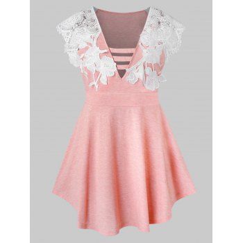 

Plus Size Lace Applique Ladder Cut Tank Top, Orange pink