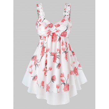 

Plus Size Front Twist Floral Print Tank Top, White