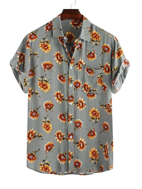 Chemise Boutonnée à Imprimé Fleur à Manches Courtes - Vert Camouflage XL