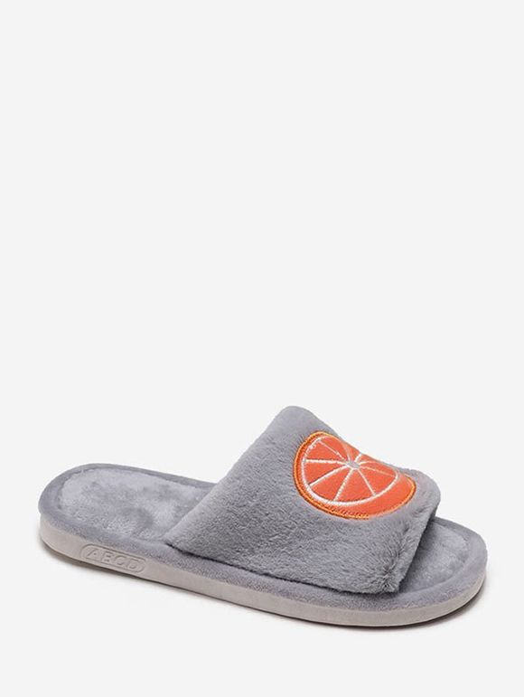 Chaussures d'Intérieur Fourrées Brodées Mignon - Gris Clair EU 36