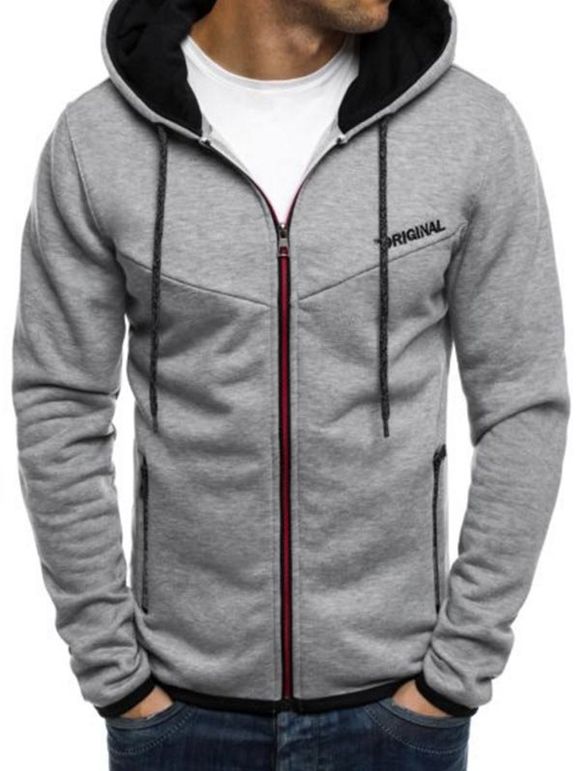 Sweat-shirt Décontracté Zippé Motif de Lettre - Gris Clair L