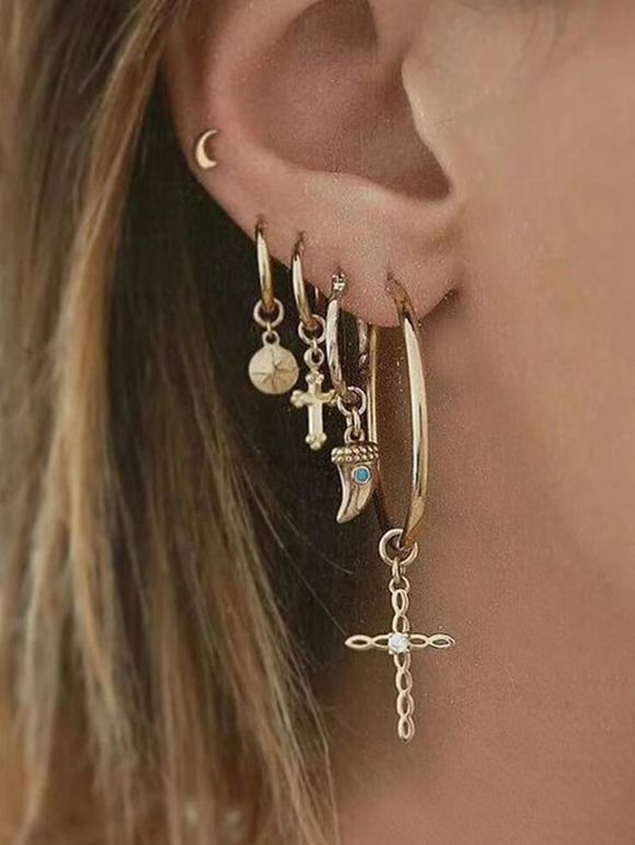 Boucles d'Oreilles Corne de Croix et de Taureau 5 Pièces - Or 