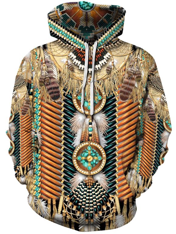 Sweat à Capuche Ethnique Tribal Imprimé avec Poche - multicolor S
