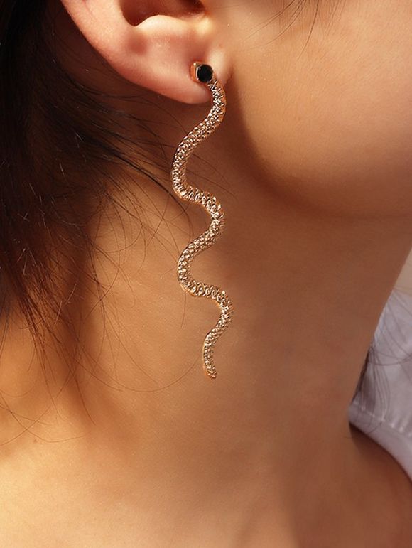 Boucles d'Oreilles Motif Serpent Gaugré Ornées de Strass Style Steampunk - Or 