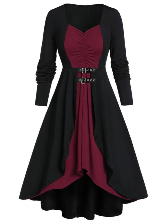 Robe Haute Basse à Carreaux de Grande Taille à Lacets - Rouge Vineux L