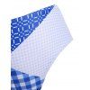 Plaid Panel Lace Up Scalloped Trim Plus Size Bikini Swimsuit - SKY BLUE 3X