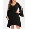 Robe Asymétrique avec Manches en Cloche Découpe en Echelle Grande-Taille - Noir 2X